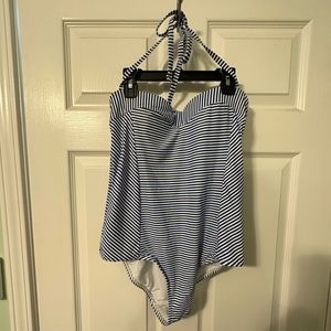 Niptuck one piece blue and white strip swimsuit